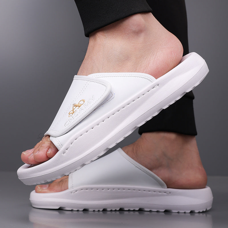 Men's Home & Bathroom Slippers, 2025 New Lightweight Quick-Dry Men's Sandals - Fashion Open-Toe Slides for Indoor/Outdoor Beach and Casual Wear, Soft EVA Sole, Non-Slip Solid Color Round Toe, Stylish Anti-Skid Flip-Flops, Comfortable Thick-Soled Summer