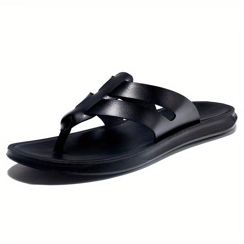 Magic Lion Men's Retro Flip Flops - Anti-Slip Cushioned Arch Support, PU Upper & PVC Sole, Brown Beach Sandals with Unique Strap Design, Breathable EVA Insole & Cushioned Footbed for Gym, Pool, Travel, Business - All-Day Comfort Slip-On Footwear,