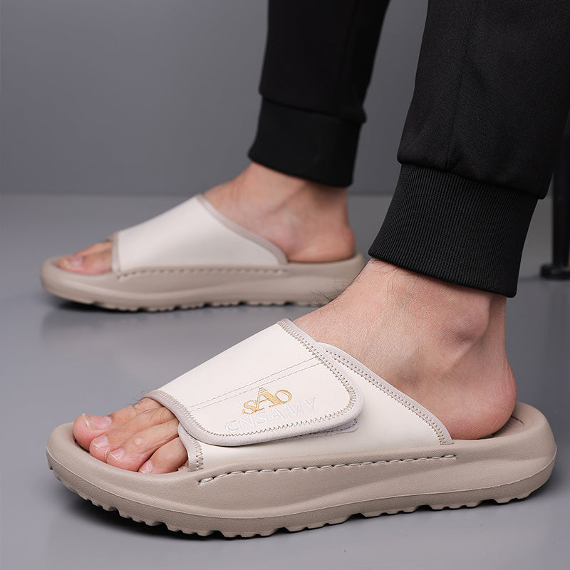 Men's Home & Bathroom Slippers, 2025 New Lightweight Quick-Dry Men's Sandals - Fashion Open-Toe Slides for Indoor/Outdoor Beach and Casual Wear, Soft EVA Sole, Non-Slip Solid Color Round Toe, Stylish Anti-Skid Flip-Flops, Comfortable Thick-Soled Summer