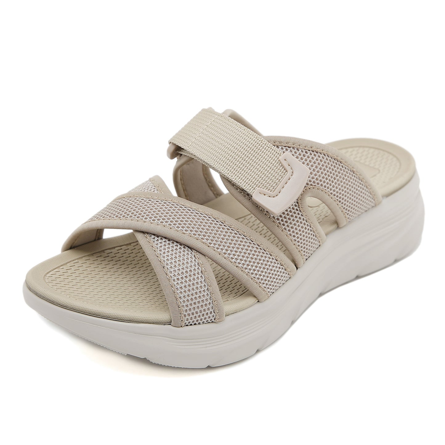 Women'S Summer Beach Slides - Casual Open-Toe Platform Sandals with Non-Slip Sole, Ankle Strap, and Comfortable EVA Insole, Perfect for Vacation and Outdoor Activities, Beach Footwear | Platform Heel Sandals | Fabric Upper Sandals, Beach Accessorie