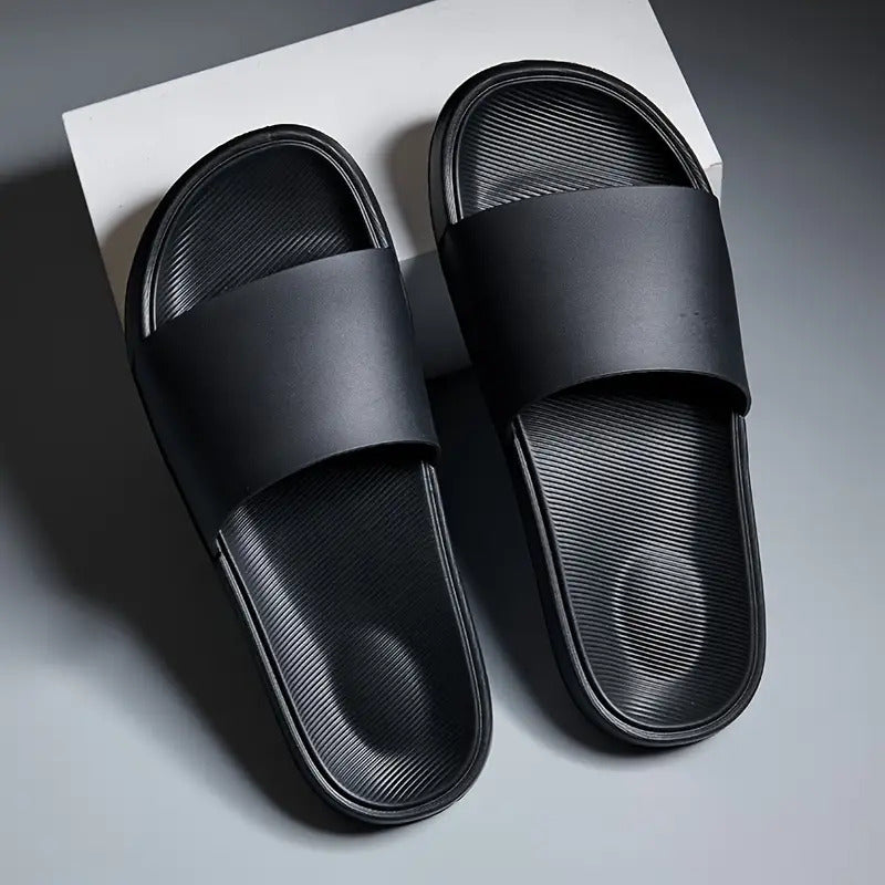 Men'S Slip-On Sandals - Non-Slip Sole, Cushioned EVA Footbed, All-Season Indoor/Outdoor House Shoes - Lightweight & Portable Slip-Ons for Home, Beach, Travel - Easy-Clean Black Slippers, Beach Footwear, Simple Slipon, Durable Construction, Comfortable