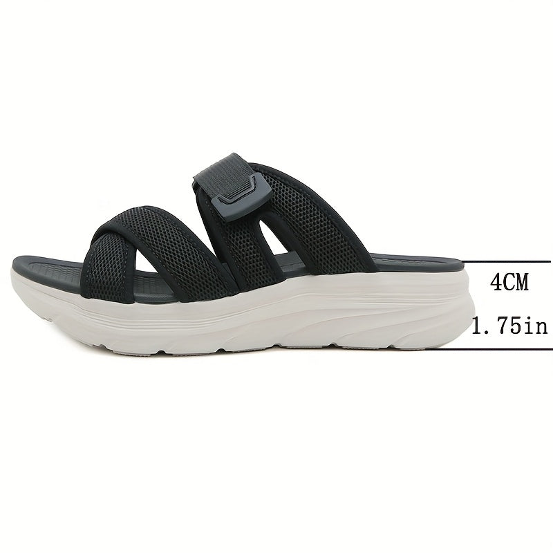 Women'S Summer Beach Slides - Casual Open-Toe Platform Sandals with Non-Slip Sole, Ankle Strap, and Comfortable EVA Insole, Perfect for Vacation and Outdoor Activities, Beach Footwear | Platform Heel Sandals | Fabric Upper Sandals, Beach Accessorie