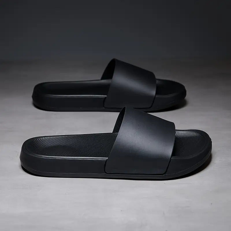 Men'S Slip-On Sandals - Non-Slip Sole, Cushioned EVA Footbed, All-Season Indoor/Outdoor House Shoes - Lightweight & Portable Slip-Ons for Home, Beach, Travel - Easy-Clean Black Slippers, Beach Footwear, Simple Slipon, Durable Construction, Comfortable