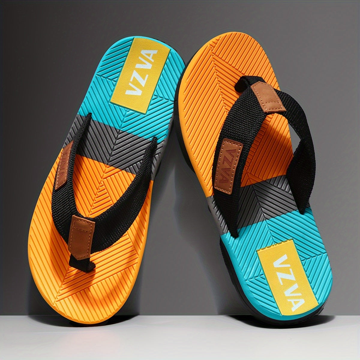 Men's Non-Slip Flip-Flops with Cushioned Insoles and PU Soles- Lightweight EVA Upper Layer, Open Design, Arch Support- Black/Blue Block Indoor and Outdoor Sandals, Suitable for Beach, Pool, Home Use- Casual Comfortable Shoes, Men's Beach Sandals,M Beach