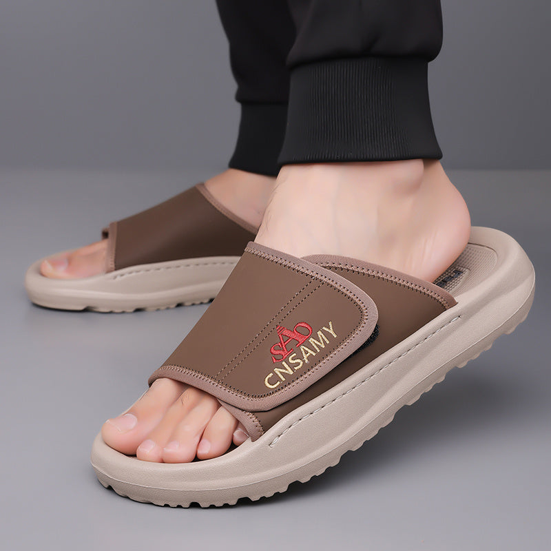 Men's Home & Bathroom Slippers, 2025 New Lightweight Quick-Dry Men's Sandals - Fashion Open-Toe Slides for Indoor/Outdoor Beach and Casual Wear, Soft EVA Sole, Non-Slip Solid Color Round Toe, Stylish Anti-Skid Flip-Flops, Comfortable Thick-Soled Summer