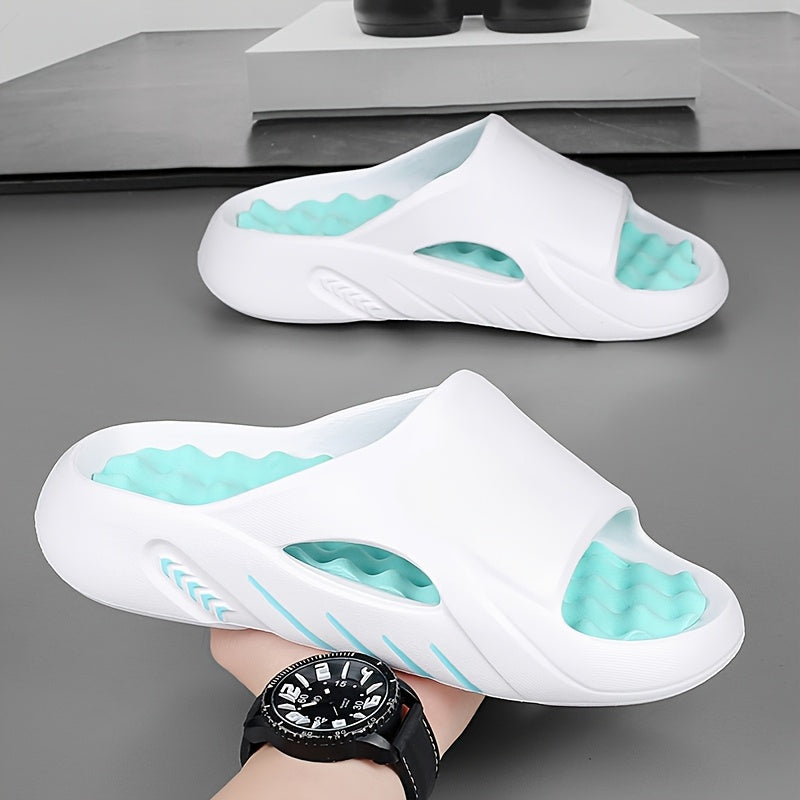 Unisex 1 Pair EVA Slides for Women - 2024 Fashionable Massage Insole Slippers, Non-Slip, Odor-Resistant, Indoor/Outdoor, Beach, Sports, One-Strap Sandals, All-Season, Solid Color