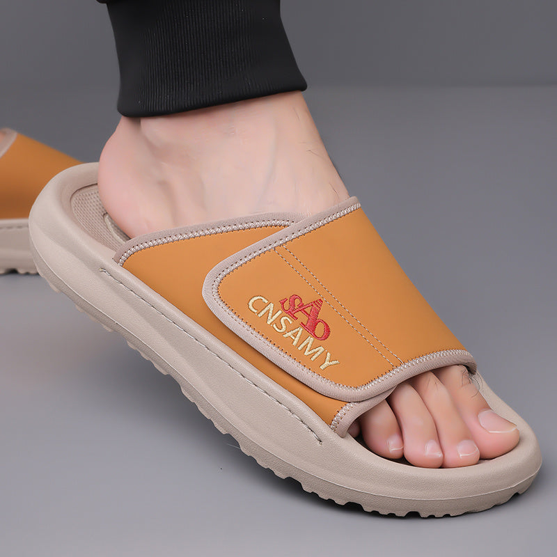 Men's Home & Bathroom Slippers, 2025 New Lightweight Quick-Dry Men's Sandals - Fashion Open-Toe Slides for Indoor/Outdoor Beach and Casual Wear, Soft EVA Sole, Non-Slip Solid Color Round Toe, Stylish Anti-Skid Flip-Flops, Comfortable Thick-Soled Summer
