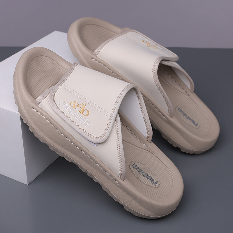 Men's Home & Bathroom Slippers, 2025 New Lightweight Quick-Dry Men's Sandals - Fashion Open-Toe Slides for Indoor/Outdoor Beach and Casual Wear, Soft EVA Sole, Non-Slip Solid Color Round Toe, Stylish Anti-Skid Flip-Flops, Comfortable Thick-Soled Summer