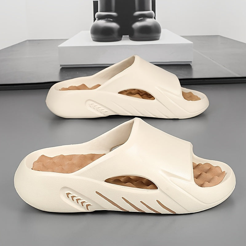 Unisex 1 Pair EVA Slides for Women - 2024 Fashionable Massage Insole Slippers, Non-Slip, Odor-Resistant, Indoor/Outdoor, Beach, Sports, One-Strap Sandals, All-Season, Solid Color