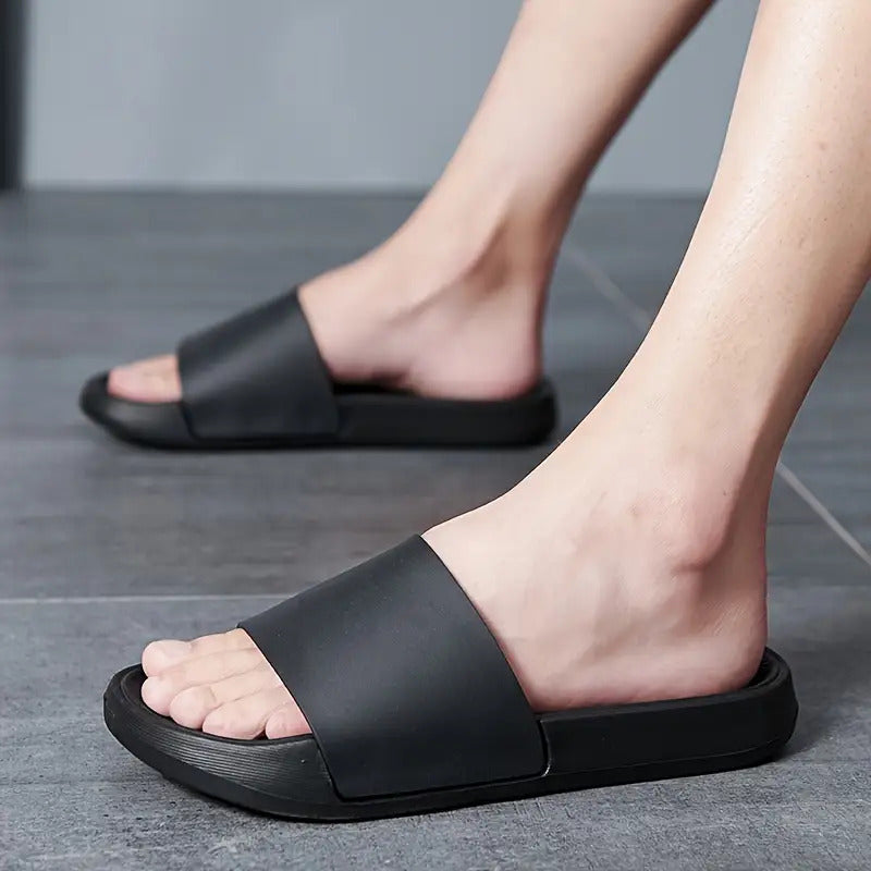 Men'S Slip-On Sandals - Non-Slip Sole, Cushioned EVA Footbed, All-Season Indoor/Outdoor House Shoes - Lightweight & Portable Slip-Ons for Home, Beach, Travel - Easy-Clean Black Slippers, Beach Footwear, Simple Slipon, Durable Construction, Comfortable