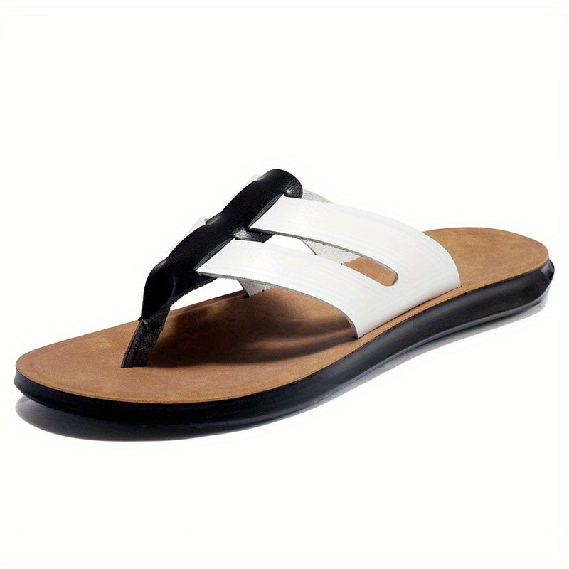 Magic Lion Men's Retro Flip Flops - Anti-Slip Cushioned Arch Support, PU Upper & PVC Sole, Brown Beach Sandals with Unique Strap Design, Breathable EVA Insole & Cushioned Footbed for Gym, Pool, Travel, Business - All-Day Comfort Slip-On Footwear,