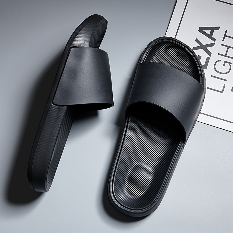 Men'S Slip-On Sandals - Non-Slip Sole, Cushioned EVA Footbed, All-Season Indoor/Outdoor House Shoes - Lightweight & Portable Slip-Ons for Home, Beach, Travel - Easy-Clean Black Slippers, Beach Footwear, Simple Slipon, Durable Construction, Comfortable