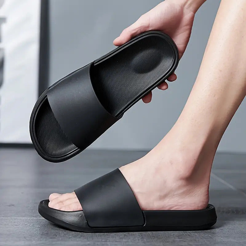 Men'S Slip-On Sandals - Non-Slip Sole, Cushioned EVA Footbed, All-Season Indoor/Outdoor House Shoes - Lightweight & Portable Slip-Ons for Home, Beach, Travel - Easy-Clean Black Slippers, Beach Footwear, Simple Slipon, Durable Construction, Comfortable