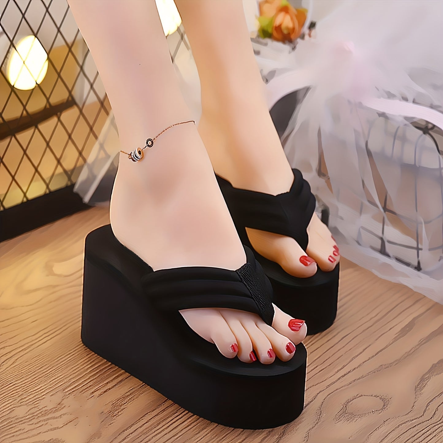 Women's Solid Color Platform Slides, Soft Sole Casual Slip On Non-slip Flip Flops, Summer Wedge Beach Slides