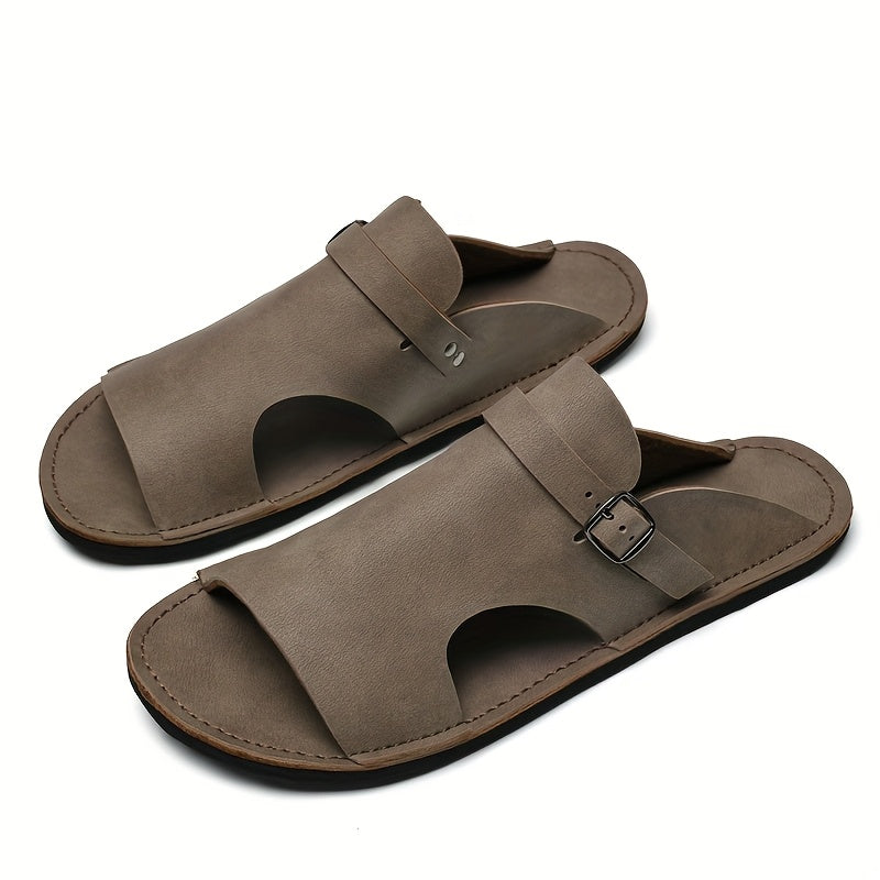 Men'S Summer Slide Sandals - Breathable Faux Cover Beach Shoes with Soft EVA Sole, Adjustable Buckle Strap & Round Toe Design for Casual Outdoor, Pool, and Summer Wear, Strappy Sandals