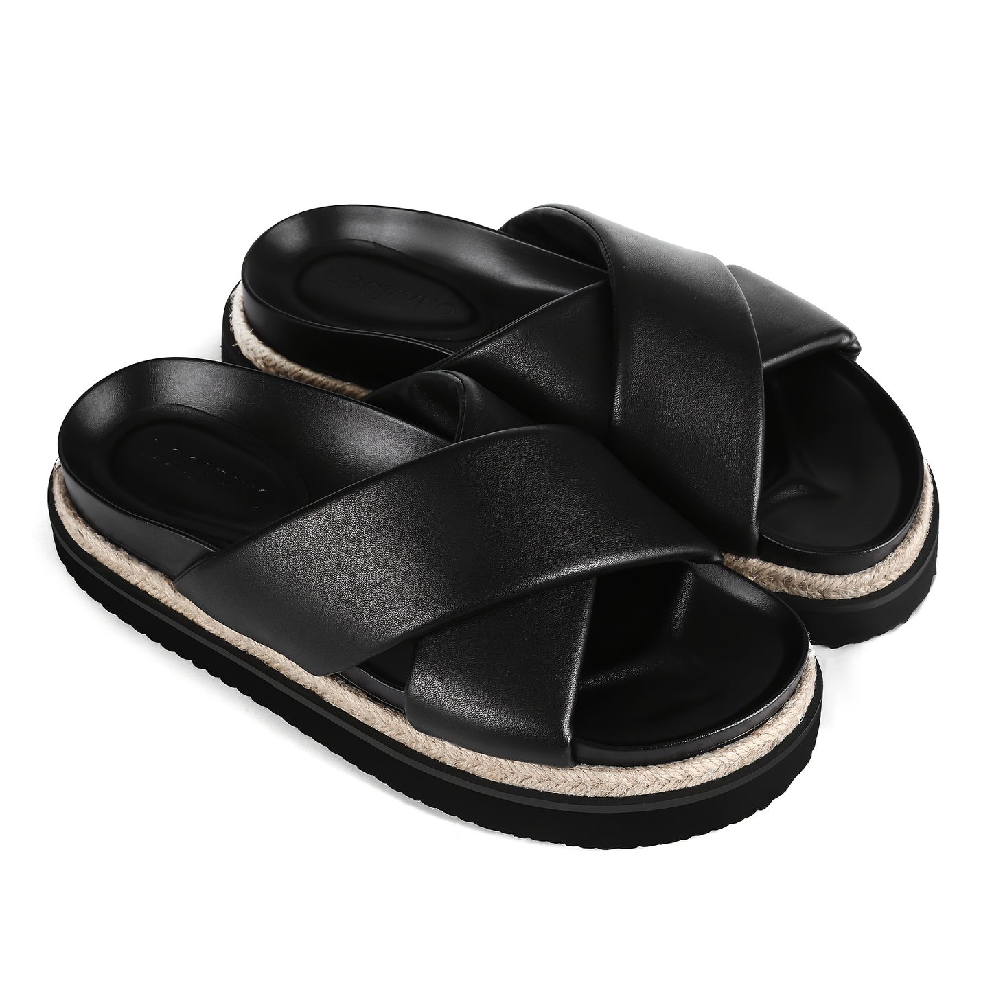 Women'S Platform Sandals - Slip-On Open Toe Beach Slides with Cushioned EVA Sole, Non-Slip Cross Strap Platform Shoes for Casual, Formal, Everyday & Vacation - All-Season Footwear, Formal Sandals, Crisscross Strap Design, Durable Pu Cover
