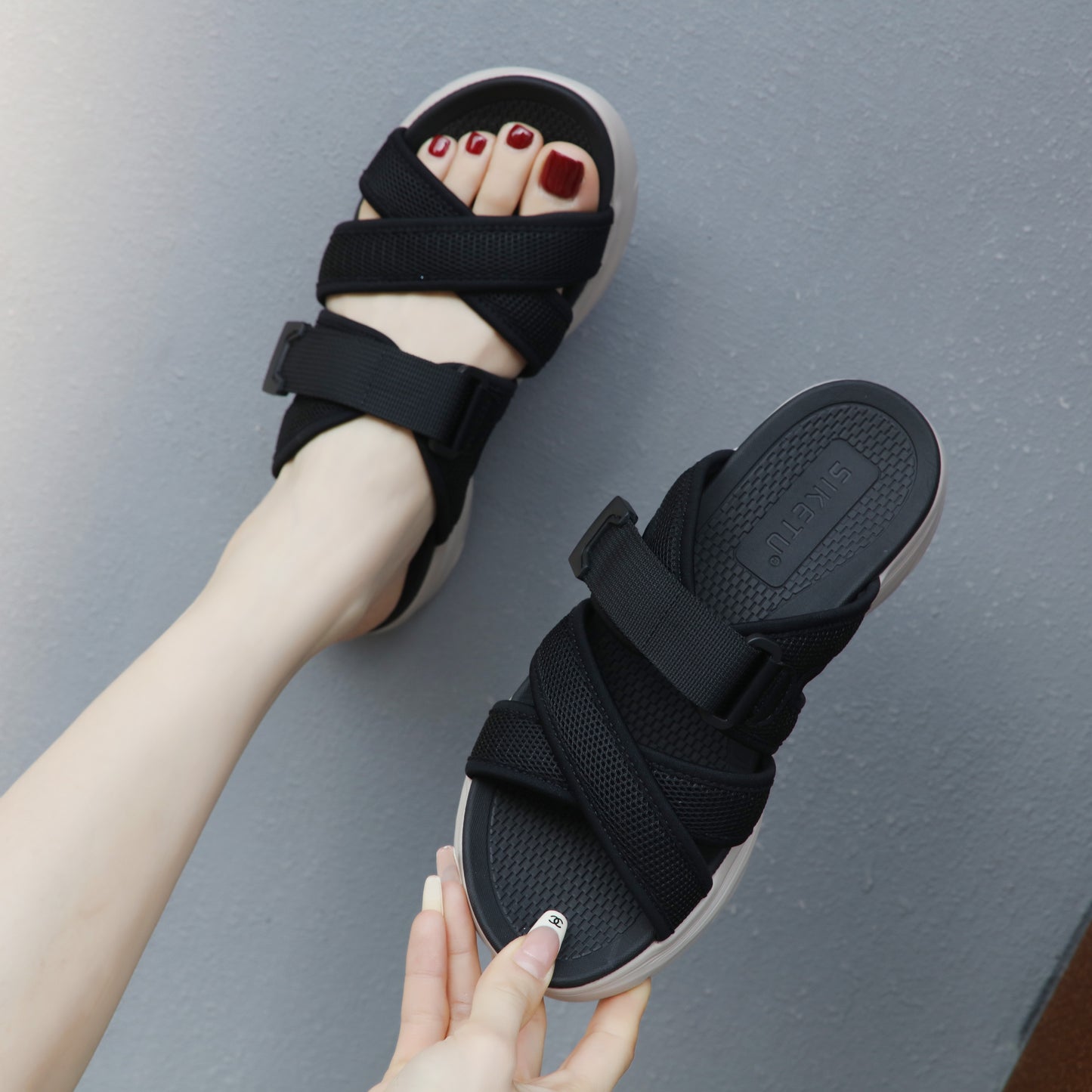 Women'S Summer Beach Slides - Casual Open-Toe Platform Sandals with Non-Slip Sole, Ankle Strap, and Comfortable EVA Insole, Perfect for Vacation and Outdoor Activities, Beach Footwear | Platform Heel Sandals | Fabric Upper Sandals, Beach Accessorie