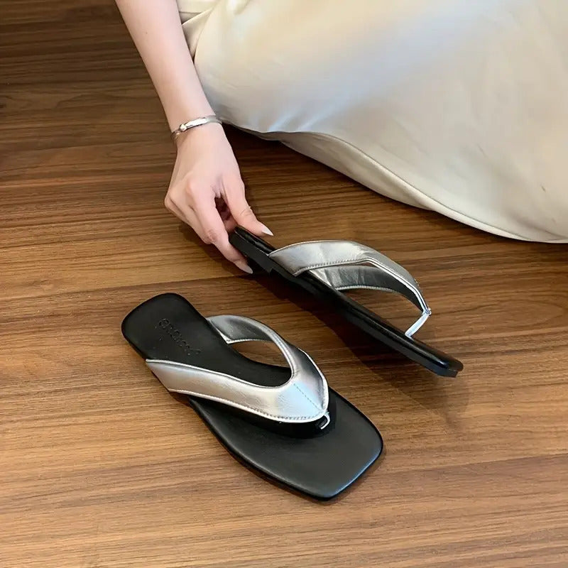 Women's Non-Slip Flip Flops - Lightweight Soft Sole Slip-On Shoes with Cushioned PU Outsole, Slip-Resistant for Home, Beach, Travel - Available in Brown, Black, Tan, Beige - Women's House Shoes & Casual Footwear, Indoor Slippers, Opentoe Style,