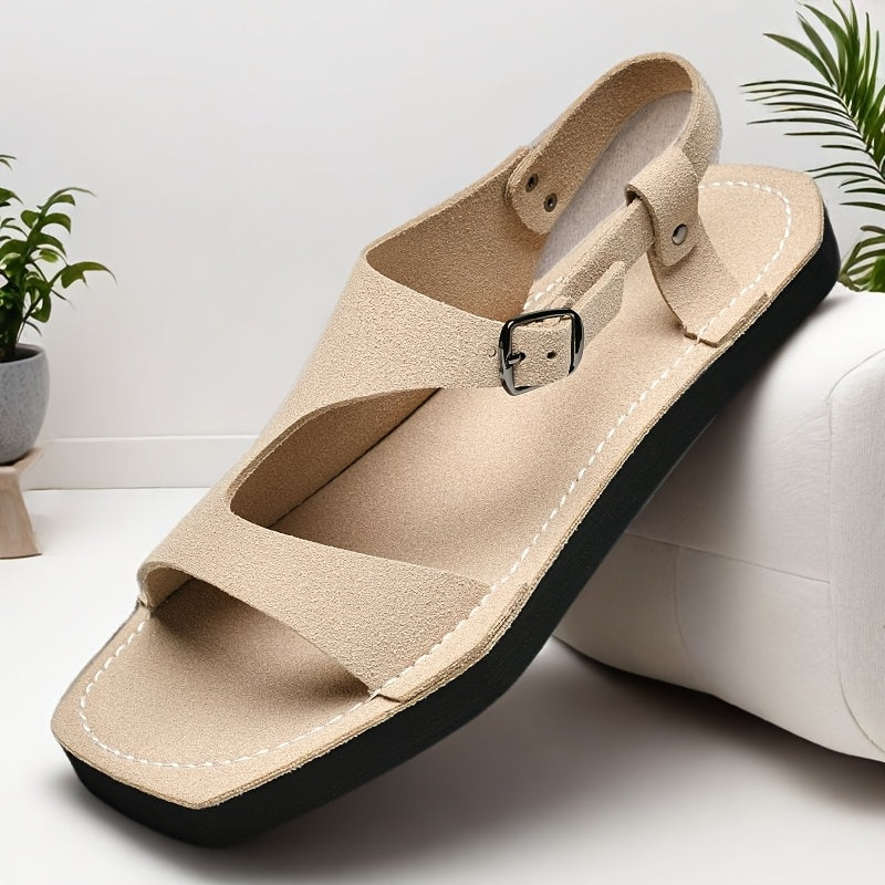Men's Summer Sandals Slip-On Lightweight Breathable PU Upper with Adjustable Strap, Non-Slip Thick Soft EVA Sole for Casual Beach & Outdoor Wear - Yellow & Tan, EU 38-47, Strappy Sandals, Minimalist Shoe Design, Durable Comfort Insole, Vacation Shoes,