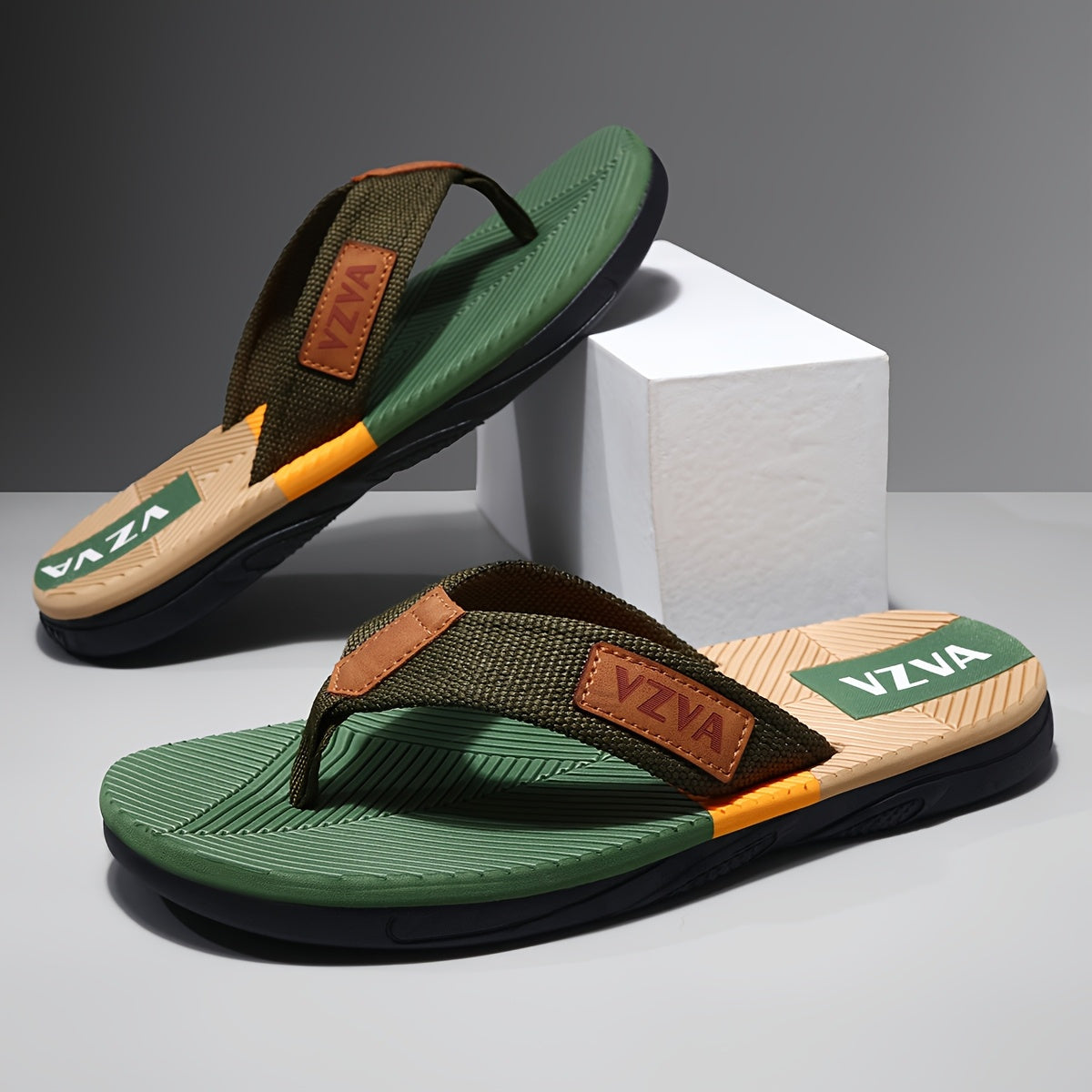 Men's Non-Slip Flip-Flops with Cushioned Insoles and PU Soles- Lightweight EVA Upper Layer, Open Design, Arch Support- Black/Blue Block Indoor and Outdoor Sandals, Suitable for Beach, Pool, Home Use- Casual Comfortable Shoes, Men's Beach Sandals,M Beach