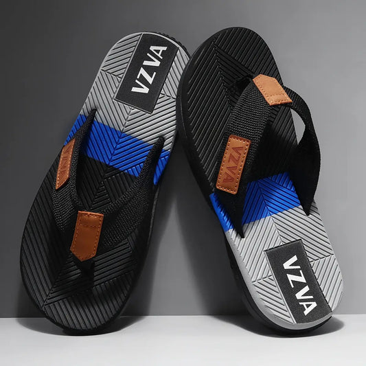 Men's Non-Slip Flip-Flops with Cushioned Insoles and PU Soles- Lightweight EVA Upper Layer, Open Design, Arch Support- Black/Blue Block Indoor and Outdoor Sandals, Suitable for Beach, Pool, Home Use- Casual Comfortable Shoes, Men's Beach Sandals,M Beach