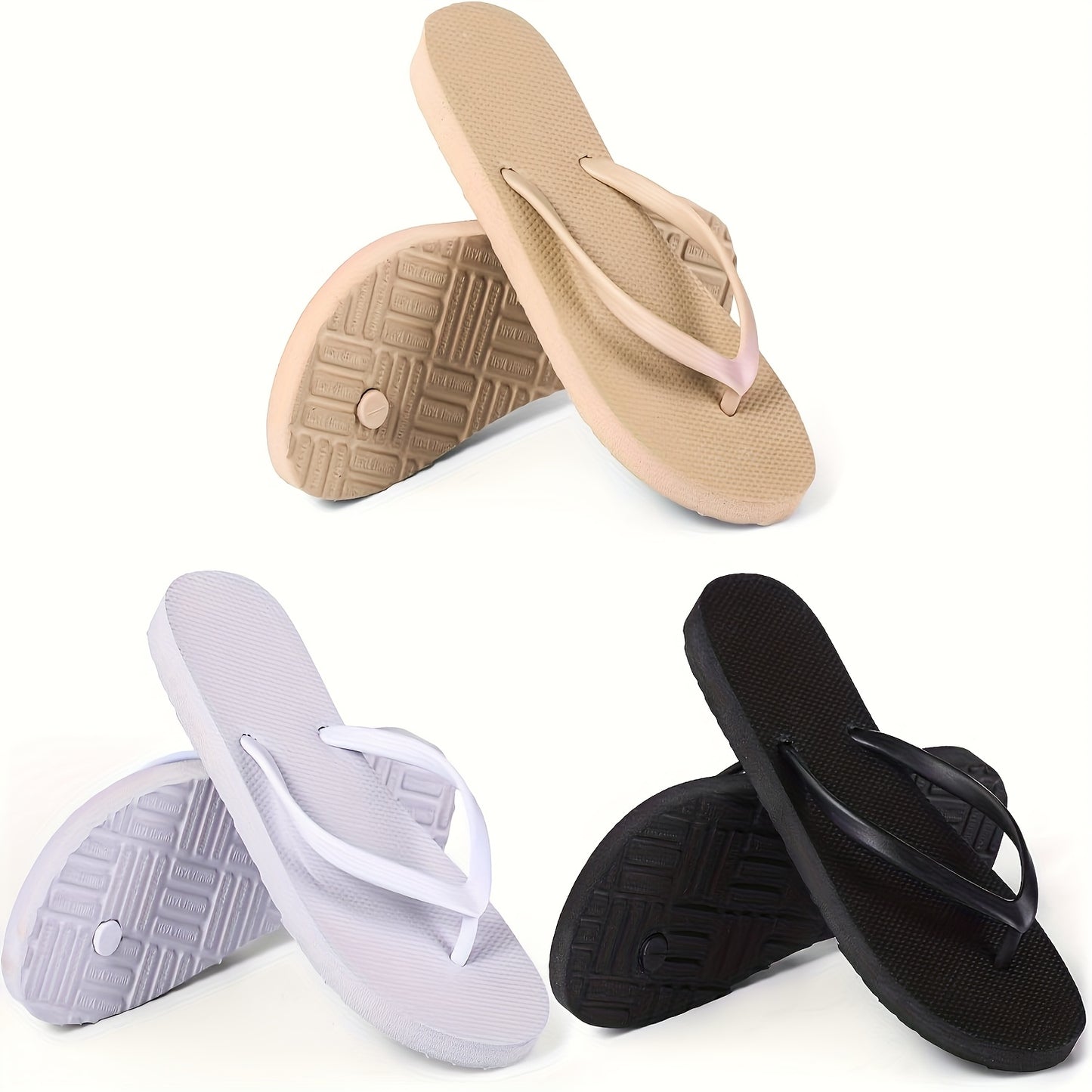 3 Pairs Of 2025 New Women'S Fashionable Slim Fit Flip Flops, Comfortable Yoga Mat Beach Slippers, Couple Style Slippers, Solid Color Casual Outdoor Home Shower Non Slip Slippers -3pcs