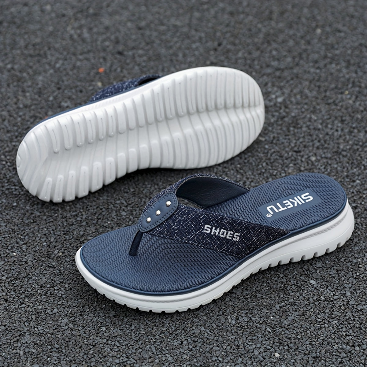 Ladies' Summer Flip Flops, Fashionable And Simple Slippers, Open Toed Non Slip Beach Shoes, Shiny Casual Sports Sandals, Suitable For Indoor And Outdoor Use