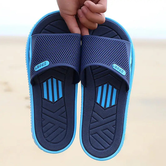 Men'S Lightweight Quick-Dry Sandals - Non-Slip Beach, Cushioned Insole & Arch Support - Lightweight EVA Upper & PVC Sole - for Pool, Gym, Travel - Slip-On Slippers for Men - Available in Navy/Blue Accents - Ideal for Outdoor, Camping, Casual Attire, Gym