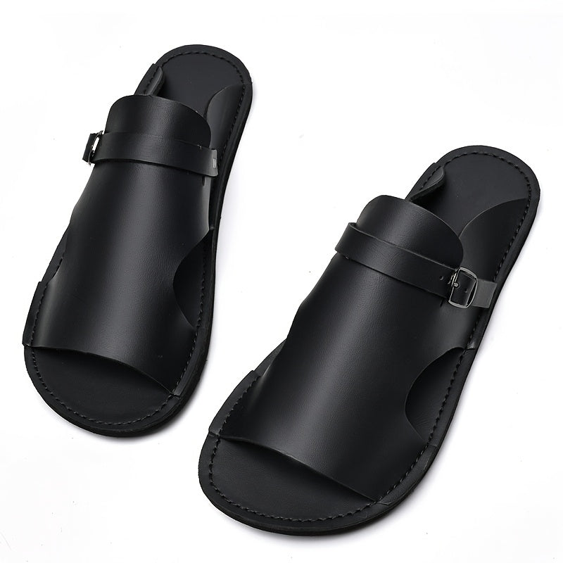 Men'S Summer Slide Sandals - Breathable Faux Cover Beach Shoes with Soft EVA Sole, Adjustable Buckle Strap & Round Toe Design for Casual Outdoor, Pool, and Summer Wear, Strappy Sandals