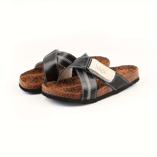 1 Pair Women'S Casual Beach Slides - Solid Color Open Toe Slip-On Sandals with Split Cow Leather Upper, Pig Split Leather Lining, and EVA/TPR Flat Sole - Comfortable and Non-Slip Summer Footwear