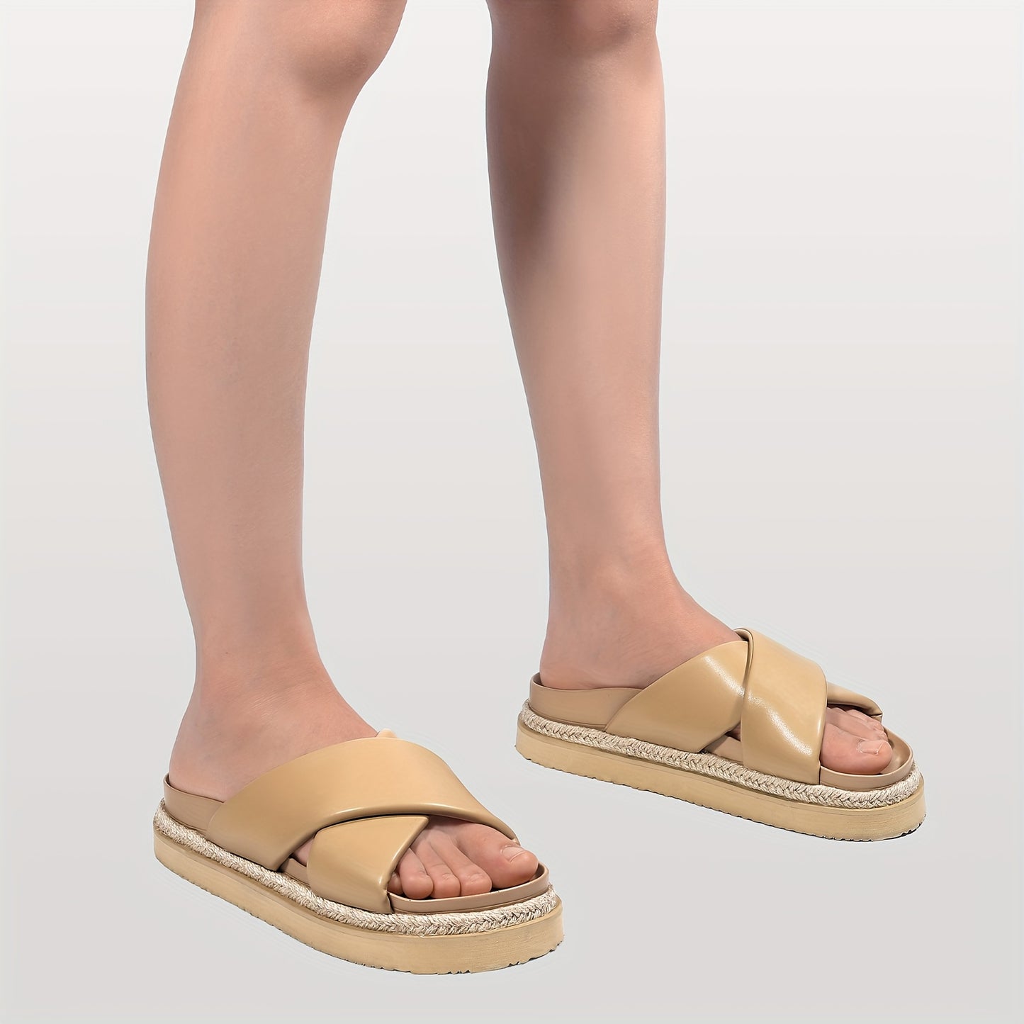 Women'S Platform Sandals - Slip-On Open Toe Beach Slides with Cushioned EVA Sole, Non-Slip Cross Strap Platform Shoes for Casual, Formal, Everyday & Vacation - All-Season Footwear, Formal Sandals, Crisscross Strap Design, Durable Pu Cover