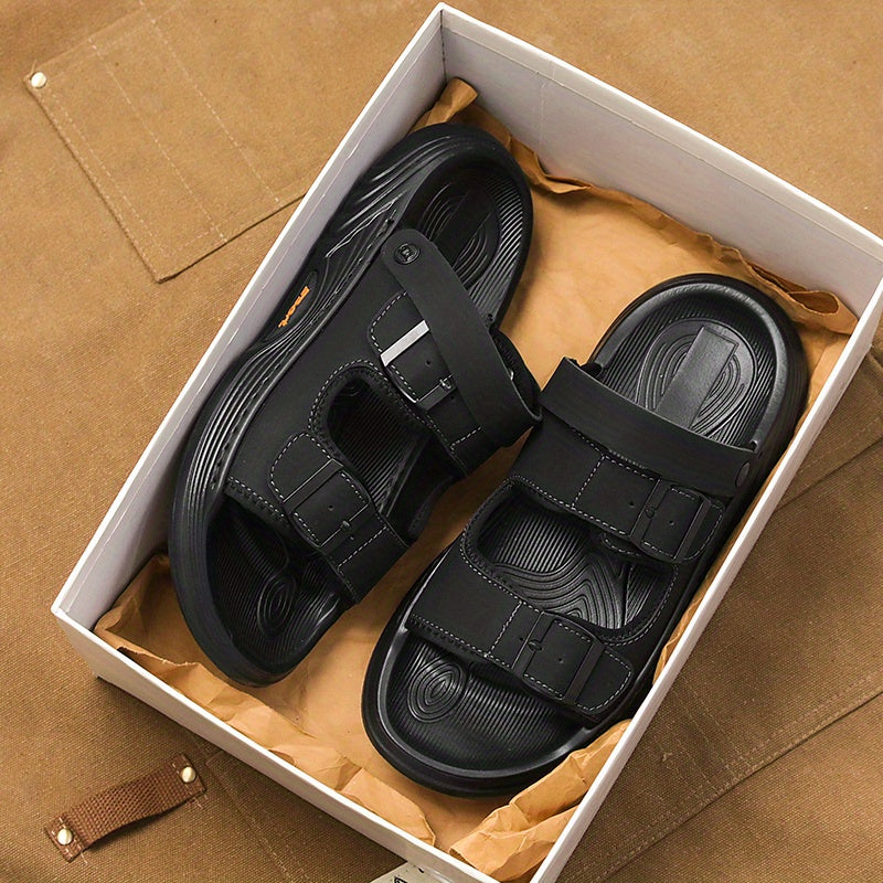 Bestseller! Unisex Cloud Comfort Beach Sandals - Ultra Cushion Non-Slip Lightweight Walking Shoes with Adjustable Buckle Straps, Durable PVC for Vacation & Casual Wear (Men's Fashion Style), Beach Shoes, Subtle Pattern Design, Soft Shock Absorption,