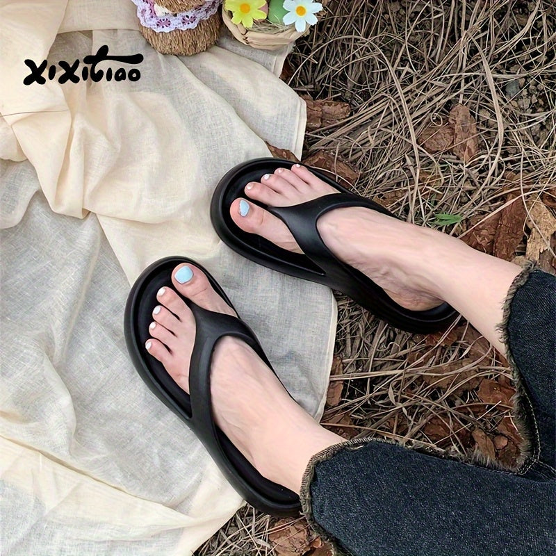 Women's Non-Slip Flip-Flops - Anti-Odor Cushioned Heel Sandals, Lightweight Beach Shoes for Women, Slip-On Casual Slides for Pool, Travel, Casual Attire - All-Day Comfort Footbed, Durable Footbed Support, EVA Material Footwear, Poolside Sandals, Simple