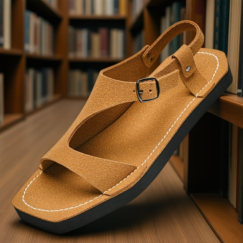 Men's Summer Sandals Slip-On Lightweight Breathable PU Upper with Adjustable Strap, Non-Slip Thick Soft EVA Sole for Casual Beach & Outdoor Wear - Yellow & Tan, EU 38-47, Strappy Sandals, Minimalist Shoe Design, Durable Comfort Insole, Vacation Shoes,