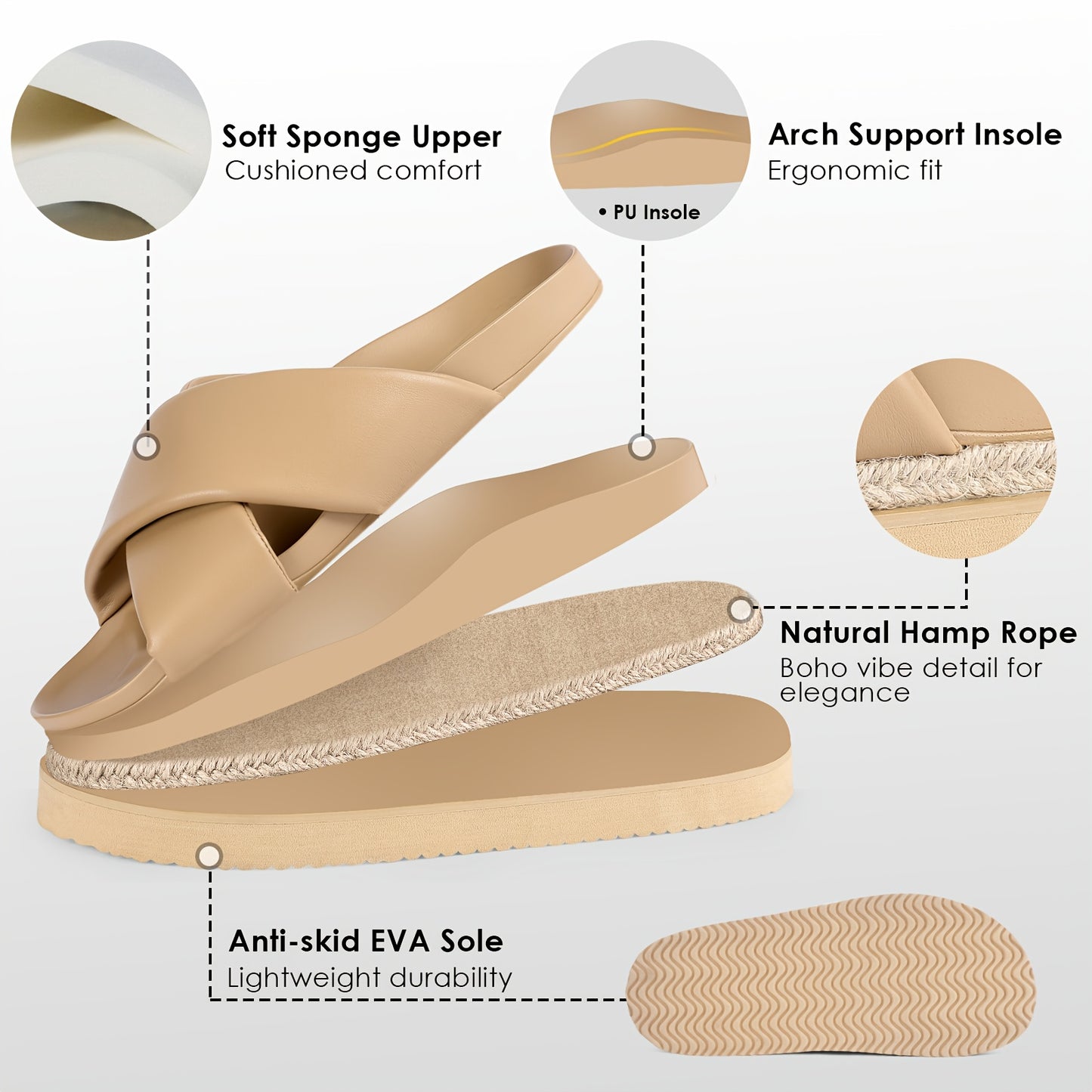 Women'S Platform Sandals - Slip-On Open Toe Beach Slides with Cushioned EVA Sole, Non-Slip Cross Strap Platform Shoes for Casual, Formal, Everyday & Vacation - All-Season Footwear, Formal Sandals, Crisscross Strap Design, Durable Pu Cover
