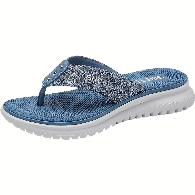 Ladies' Summer Flip Flops, Fashionable And Simple Slippers, Open Toed Non Slip Beach Shoes, Shiny Casual Sports Sandals, Suitable For Indoor And Outdoor Use