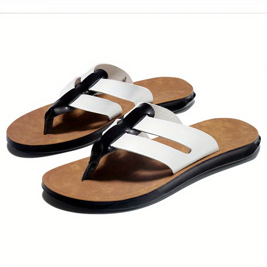 Magic Lion Men's Retro Flip Flops - Anti-Slip Cushioned Arch Support, PU Upper & PVC Sole, Brown Beach Sandals with Unique Strap Design, Breathable EVA Insole & Cushioned Footbed for Gym, Pool, Travel, Business - All-Day Comfort Slip-On Footwear,
