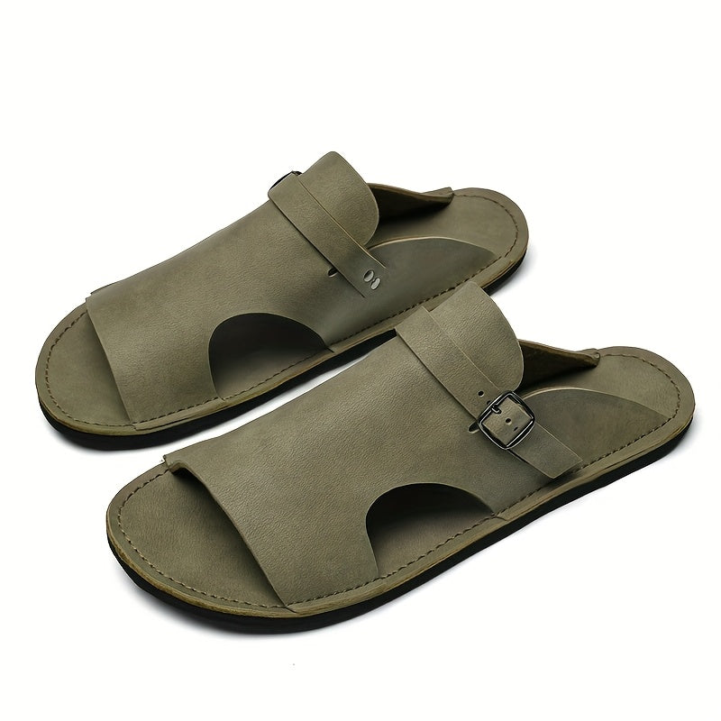 Men'S Summer Slide Sandals - Breathable Faux Cover Beach Shoes with Soft EVA Sole, Adjustable Buckle Strap & Round Toe Design for Casual Outdoor, Pool, and Summer Wear, Strappy Sandals