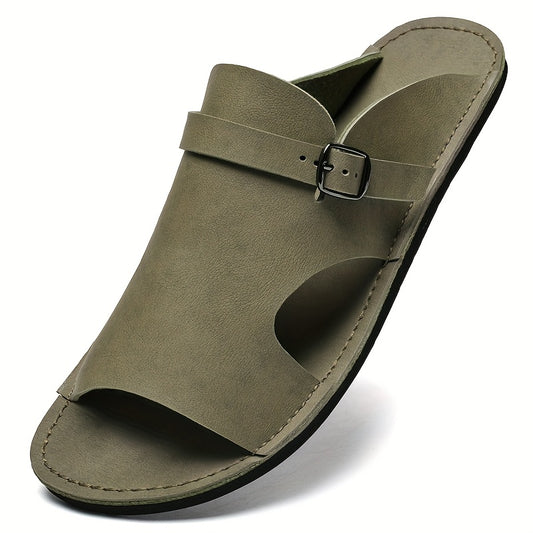 Men'S Summer Slide Sandals - Breathable Faux Cover Beach Shoes with Soft EVA Sole, Adjustable Buckle Strap & Round Toe Design for Casual Outdoor, Pool, and Summer Wear, Strappy Sandals