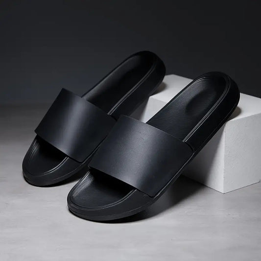 Men'S Slip-On Sandals - Non-Slip Sole, Cushioned EVA Footbed, All-Season Indoor/Outdoor House Shoes - Lightweight & Portable Slip-Ons for Home, Beach, Travel - Easy-Clean Black Slippers, Beach Footwear, Simple Slipon, Durable Construction, Comfortable