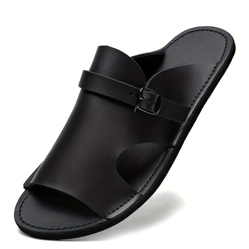 Men'S Summer Slide Sandals - Breathable Faux Cover Beach Shoes with Soft EVA Sole, Adjustable Buckle Strap & Round Toe Design for Casual Outdoor, Pool, and Summer Wear, Strappy Sandals