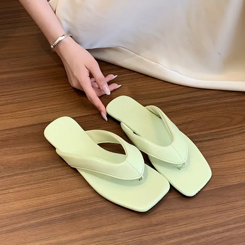 Women's Non-Slip Flip Flops - Lightweight Soft Sole Slip-On Shoes with Cushioned PU Outsole, Slip-Resistant for Home, Beach, Travel - Available in Brown, Black, Tan, Beige - Women's House Shoes & Casual Footwear, Indoor Slippers, Opentoe Style,