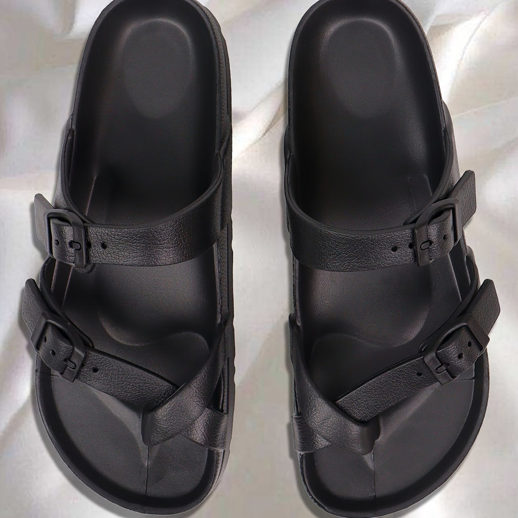 Fashion new women's thick-soled cloud sandals with arch support, comfortable soft-soled slippers for summer home use, thick-soled adjustable buckle shoes, bathroom slippers, non-slip EVA outdoor sandals