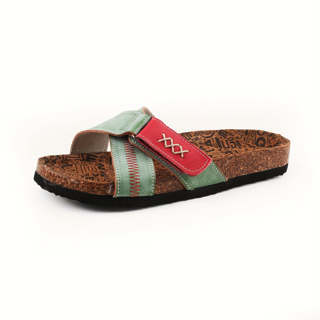 1 Pair Women'S Casual Beach Slides - Solid Color Open Toe Slip-On Sandals with Split Cow Leather Upper, Pig Split Leather Lining, and EVA/TPR Flat Sole - Comfortable and Non-Slip Summer Footwear