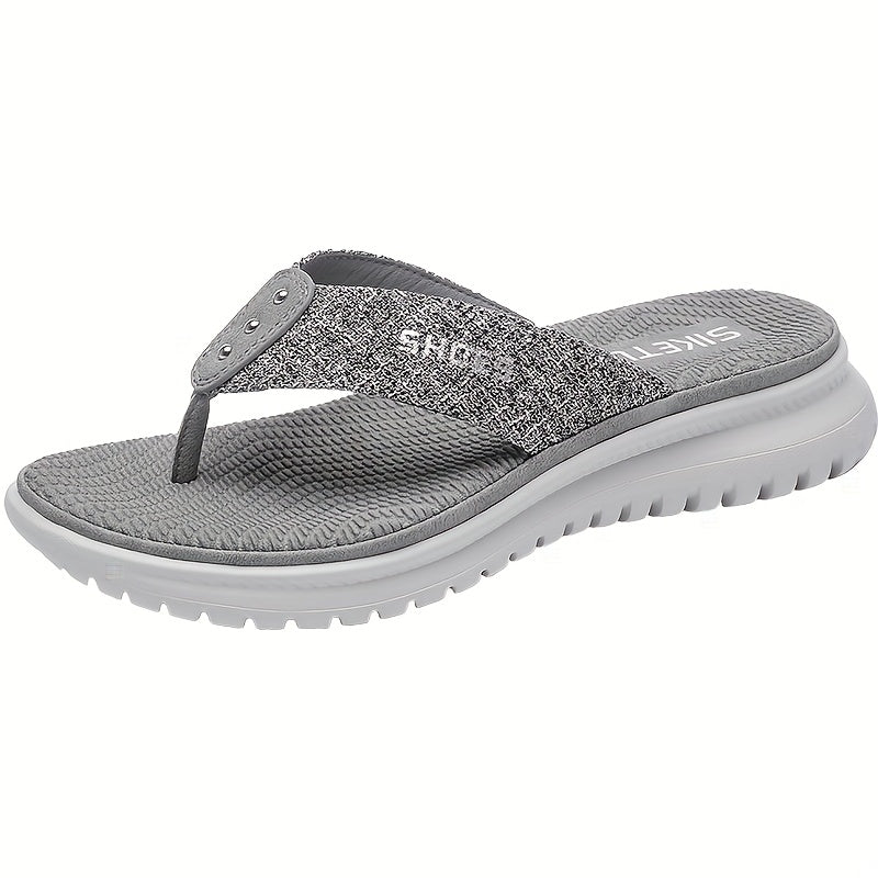 Ladies' Summer Flip Flops, Fashionable And Simple Slippers, Open Toed Non Slip Beach Shoes, Shiny Casual Sports Sandals, Suitable For Indoor And Outdoor Use