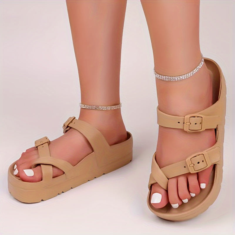 Fashion new women's thick-soled cloud sandals with arch support, comfortable soft-soled slippers for summer home use, thick-soled adjustable buckle shoes, bathroom slippers, non-slip EVA outdoor sandals