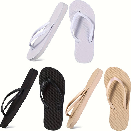 3 Pairs Of 2025 New Women'S Fashionable Slim Fit Flip Flops, Comfortable Yoga Mat Beach Slippers, Couple Style Slippers, Solid Color Casual Outdoor Home Shower Non Slip Slippers -3pcs