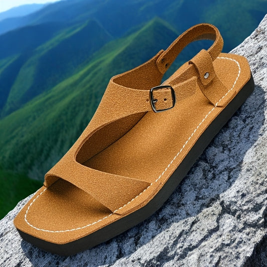 Men's Summer Sandals Slip-On Lightweight Breathable PU Upper with Adjustable Strap, Non-Slip Thick Soft EVA Sole for Casual Beach & Outdoor Wear - Yellow & Tan, EU 38-47, Strappy Sandals, Minimalist Shoe Design, Durable Comfort Insole, Vacation Shoes,