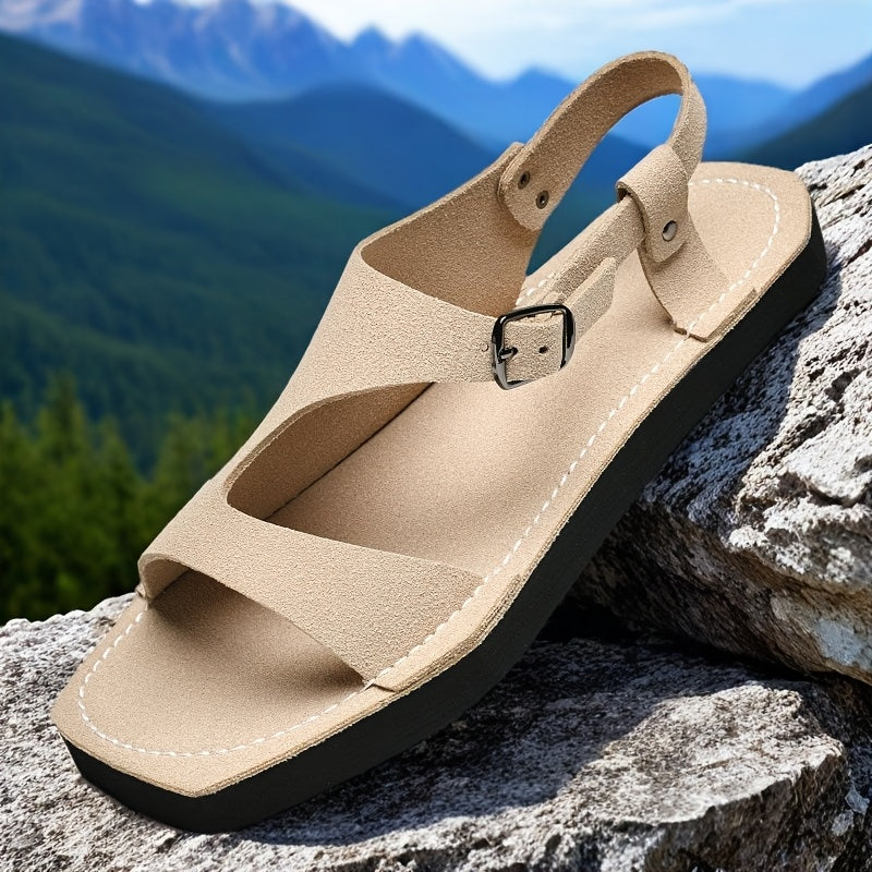 Men's Summer Sandals Slip-On Lightweight Breathable PU Upper with Adjustable Strap, Non-Slip Thick Soft EVA Sole for Casual Beach & Outdoor Wear - Yellow & Tan, EU 38-47, Strappy Sandals, Minimalist Shoe Design, Durable Comfort Insole, Vacation Shoes,