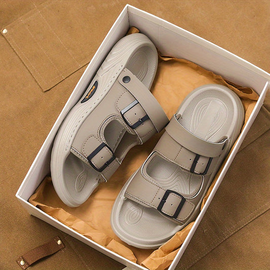 Bestseller! Unisex Cloud Comfort Beach Sandals - Ultra Cushion Non-Slip Lightweight Walking Shoes with Adjustable Buckle Straps, Durable PVC for Vacation & Casual Wear (Men's Fashion Style), Beach Shoes, Subtle Pattern Design, Soft Shock Absorption,